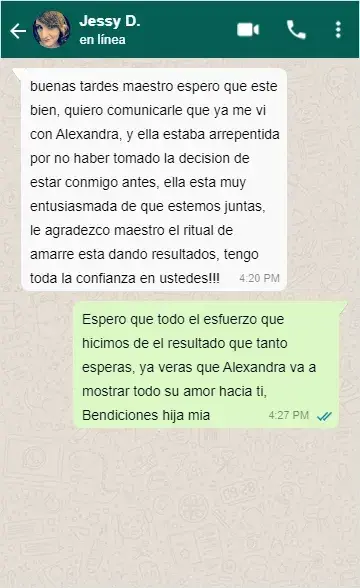 Testimonio de cliente por WhatsApp